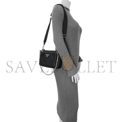 PRADA BLACK RE-NYLON SAFFIANO DOUBLE POUCH SHOULDER BAG 1BH168 (22*16*4.5cm)  PRADA BLACK RE-NYLON SAFFIANO DOUBLE POUCH SHOULDER BAG 1BH168 (22*16*4.5cm)